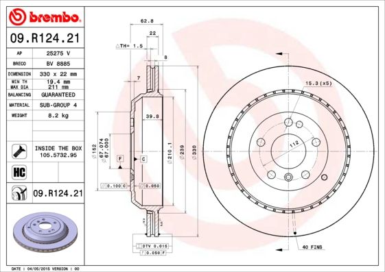 Тормозной диск BREMBO 09R12421