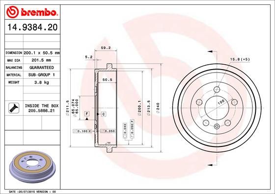 Тормозной барабан BREMBO 14938420