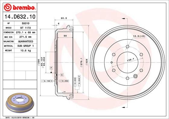 Тормозной барабан BREMBO 14D63210