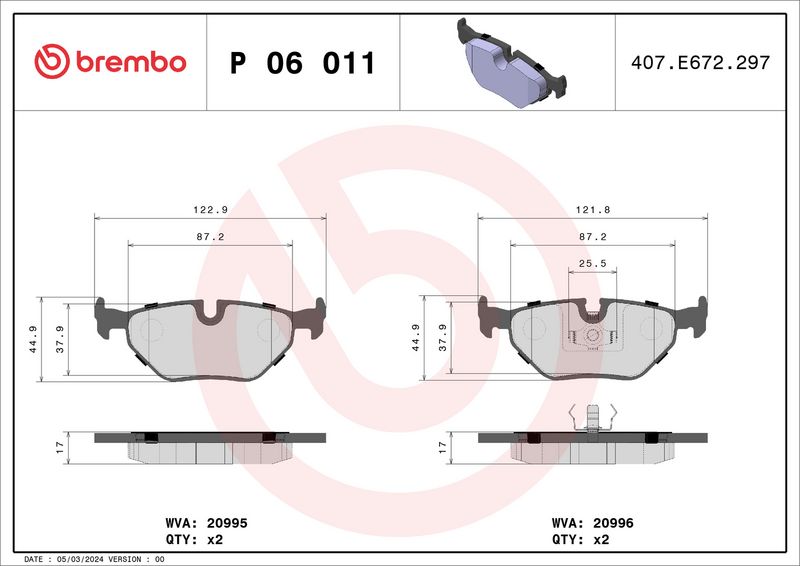 Комплект тормозных колодок, дисковый тормоз BREMBO P06011