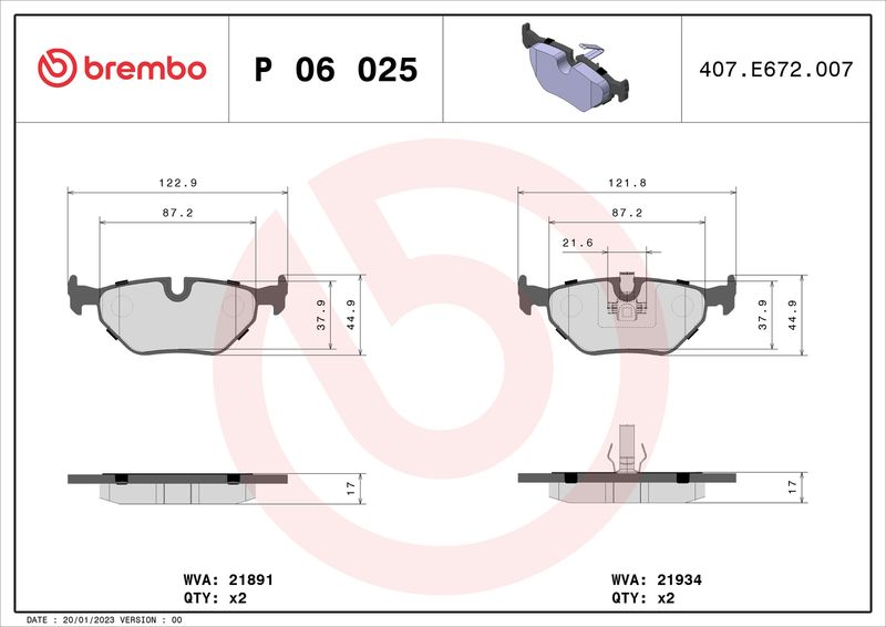 Комплект тормозных колодок, дисковый тормоз BREMBO P06025