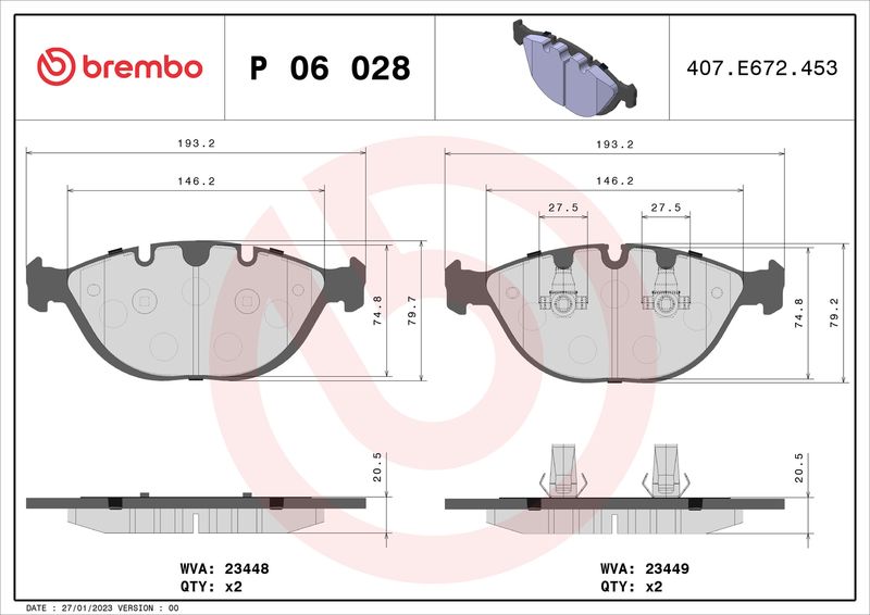 Комплект тормозных колодок, дисковый тормоз BREMBO P06028