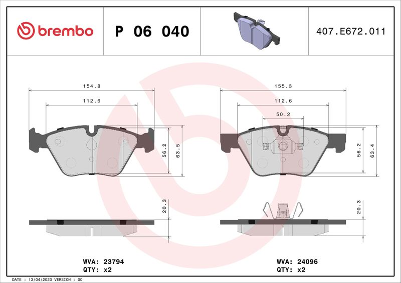 Комплект тормозных колодок, дисковый тормоз BREMBO P06040