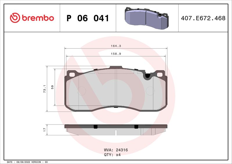 Комплект тормозных колодок, дисковый тормоз BREMBO P06041