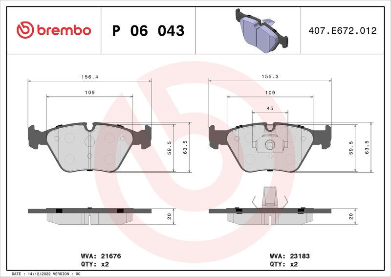 Комплект тормозных колодок, дисковый тормоз BREMBO P06043