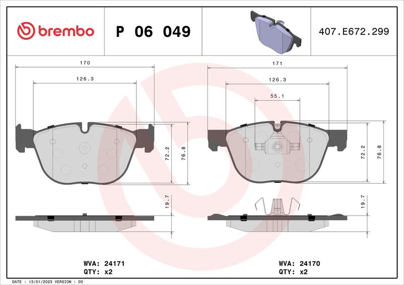 Комплект тормозных колодок, дисковый тормоз BREMBO P06049