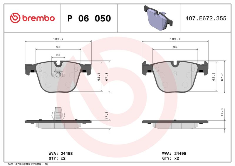 Комплект тормозных колодок, дисковый тормоз BREMBO P06050