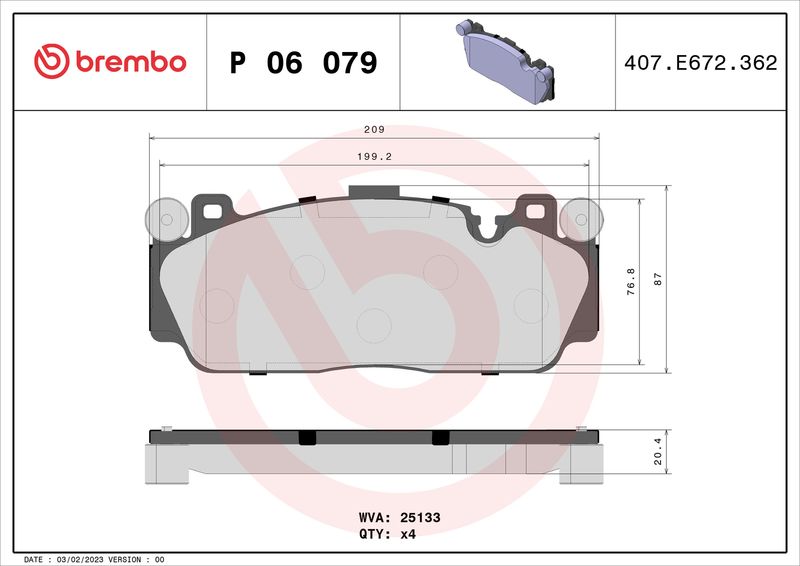 Комплект тормозных колодок, дисковый тормоз BREMBO P06079