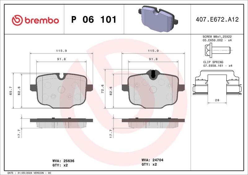 Комплект тормозных колодок, дисковый тормоз BREMBO P06101