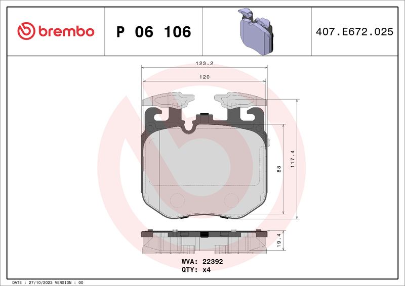 Комплект тормозных колодок, дисковый тормоз BREMBO P06106