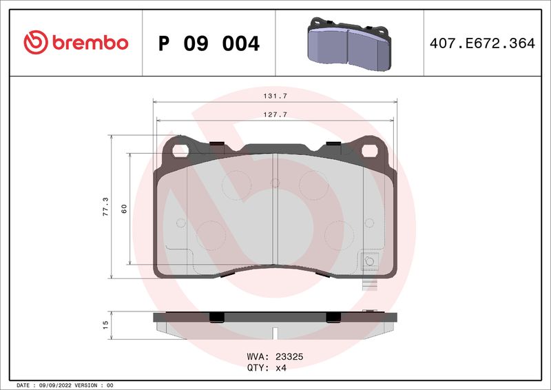 Комплект тормозных колодок, дисковый тормоз BREMBO P09004