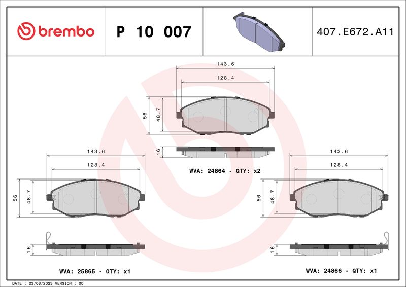 Комплект тормозных колодок, дисковый тормоз BREMBO P10007