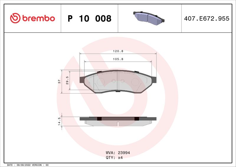 Комплект тормозных колодок, дисковый тормоз BREMBO P10008