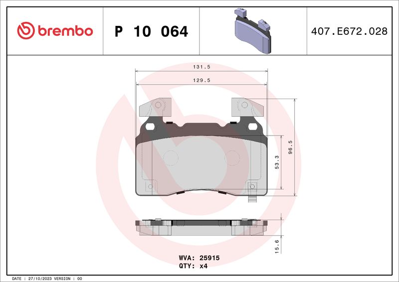 Комплект тормозных колодок, дисковый тормоз BREMBO P10064