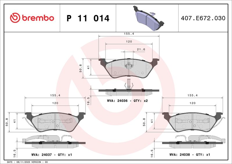 Комплект тормозных колодок, дисковый тормоз BREMBO P11014