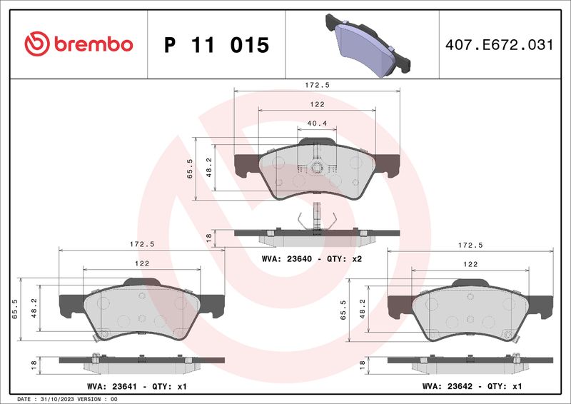 Комплект тормозных колодок, дисковый тормоз BREMBO P11015