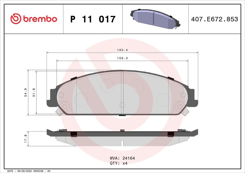 Комплект тормозных колодок, дисковый тормоз BREMBO P11017