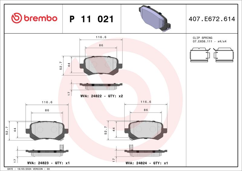 Комплект тормозных колодок, дисковый тормоз BREMBO P11021