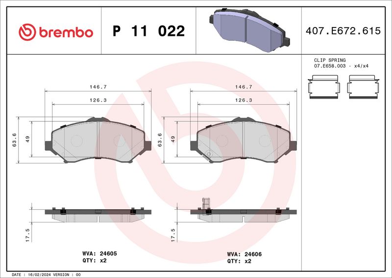 Комплект тормозных колодок, дисковый тормоз BREMBO P11022