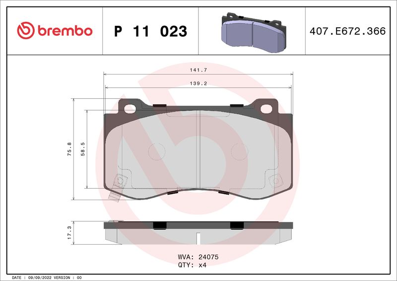 Комплект тормозных колодок, дисковый тормоз BREMBO P11023