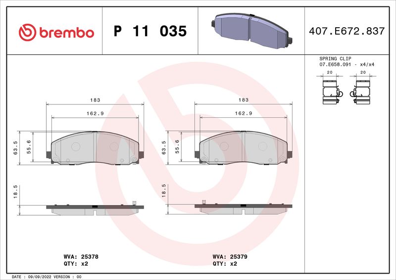 Комплект тормозных колодок, дисковый тормоз BREMBO P11035