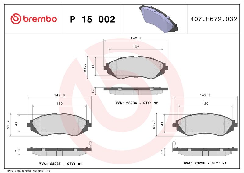 Комплект тормозных колодок, дисковый тормоз BREMBO P15002