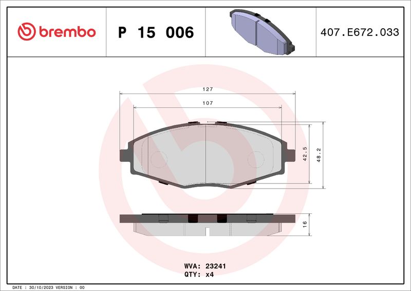 Комплект тормозных колодок, дисковый тормоз BREMBO P15006