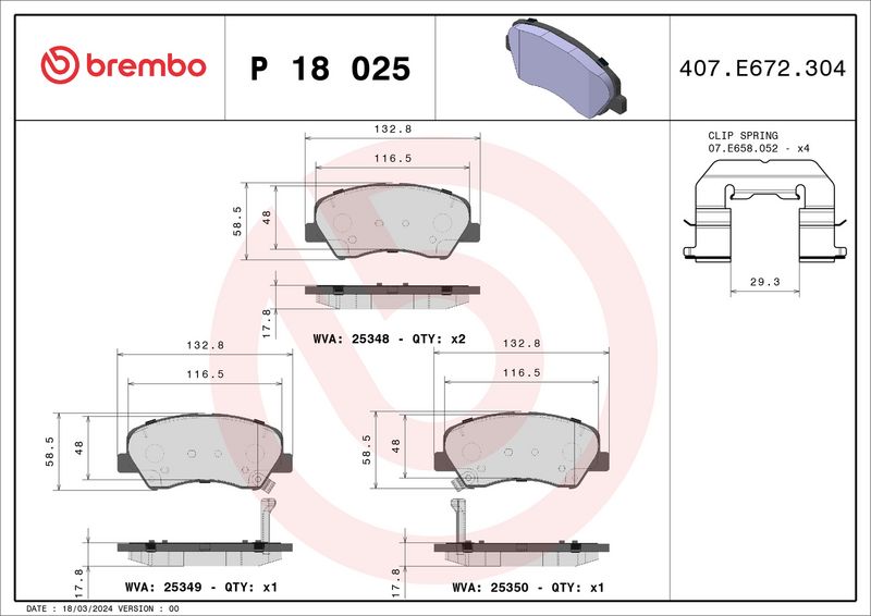 Комплект тормозных колодок, дисковый тормоз BREMBO P18025