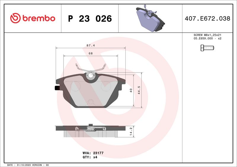 Комплект тормозных колодок, дисковый тормоз BREMBO P23026