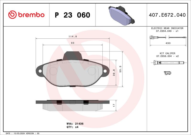 Комплект тормозных колодок, дисковый тормоз BREMBO P23060