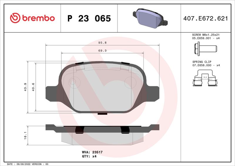 Комплект тормозных колодок, дисковый тормоз BREMBO P23065