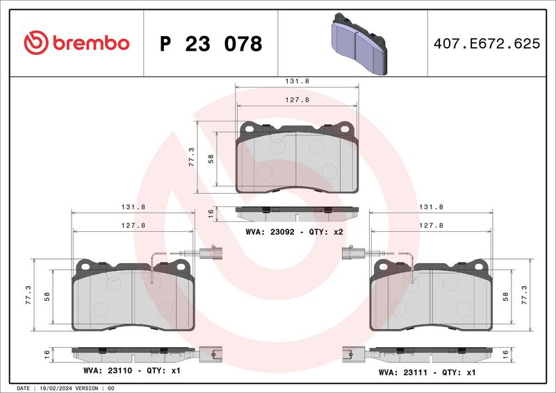 Комплект тормозных колодок, дисковый тормоз BREMBO P23078