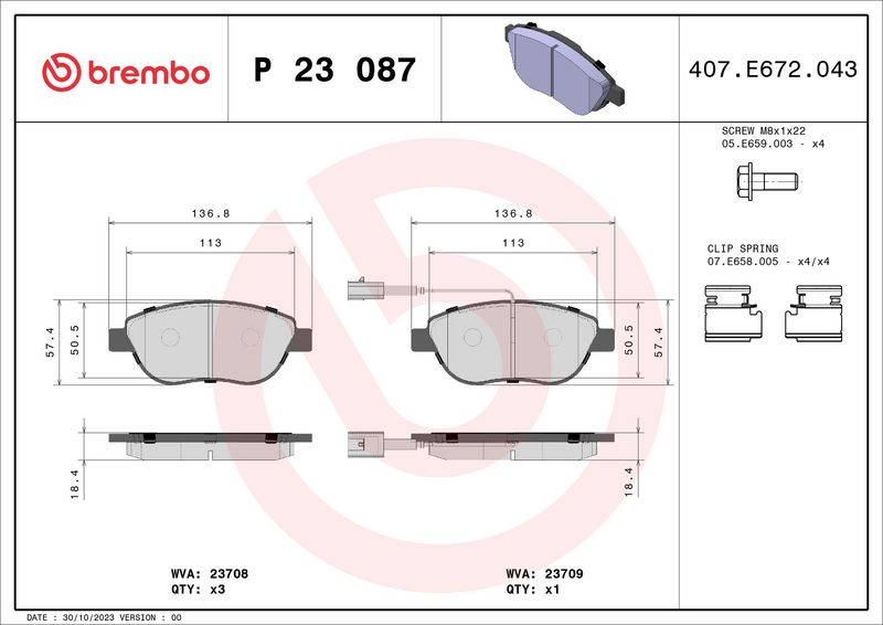 Комплект тормозных колодок, дисковый тормоз BREMBO P23087