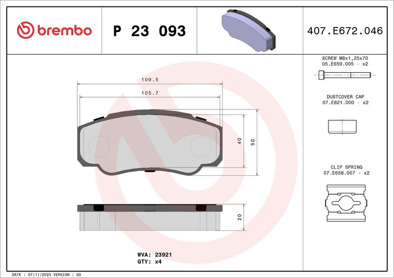 Комплект тормозных колодок, дисковый тормоз BREMBO P23093