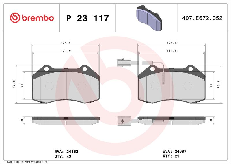 Комплект тормозных колодок, дисковый тормоз BREMBO P23117