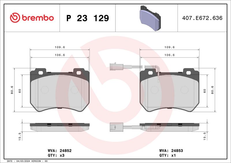 Комплект тормозных колодок, дисковый тормоз BREMBO P23129