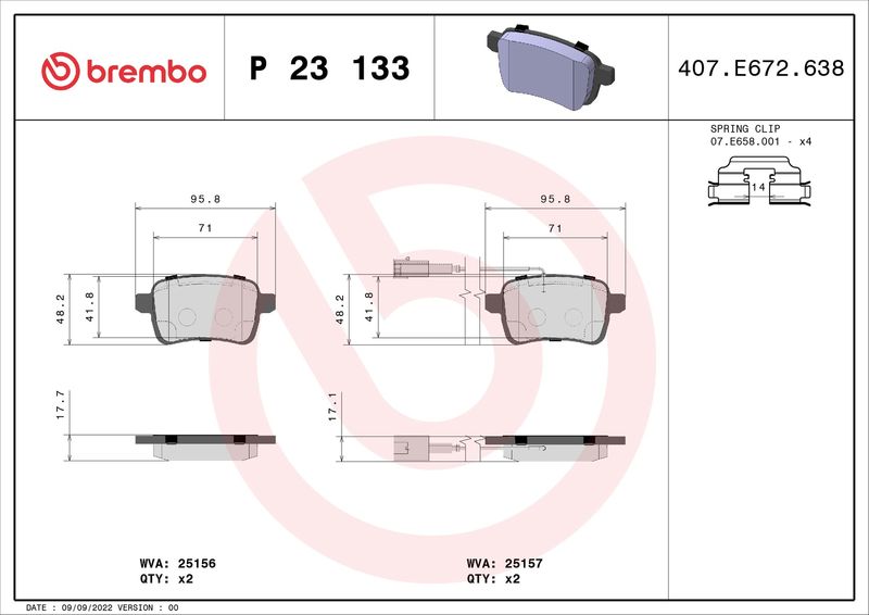 Комплект тормозных колодок, дисковый тормоз BREMBO P23133
