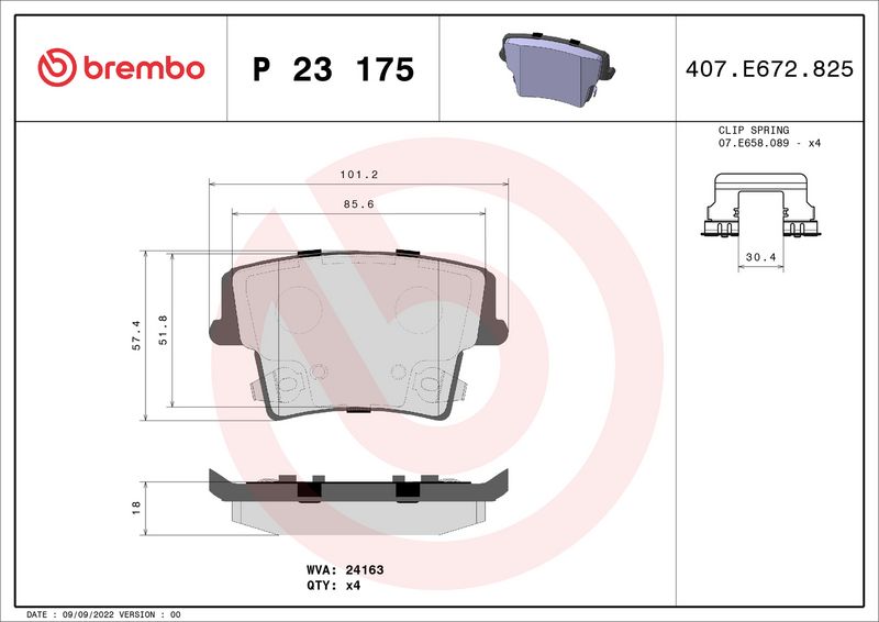 Комплект тормозных колодок, дисковый тормоз BREMBO P23175