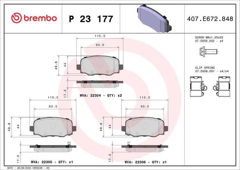 Комплект тормозных колодок, дисковый тормоз BREMBO P23177