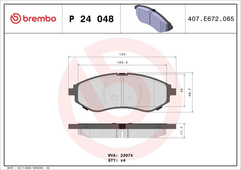 Комплект тормозных колодок, дисковый тормоз BREMBO P24048