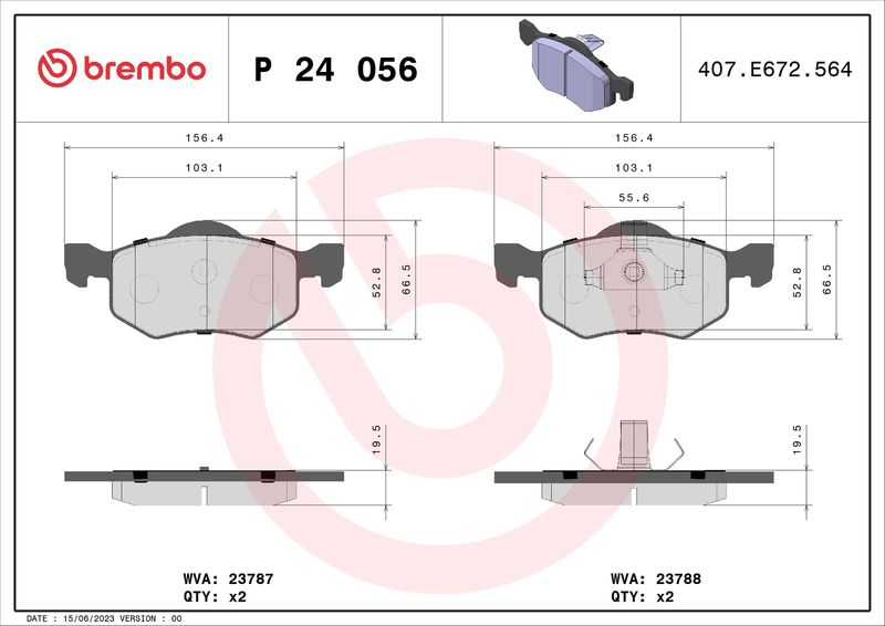Комплект тормозных колодок, дисковый тормоз BREMBO P24056