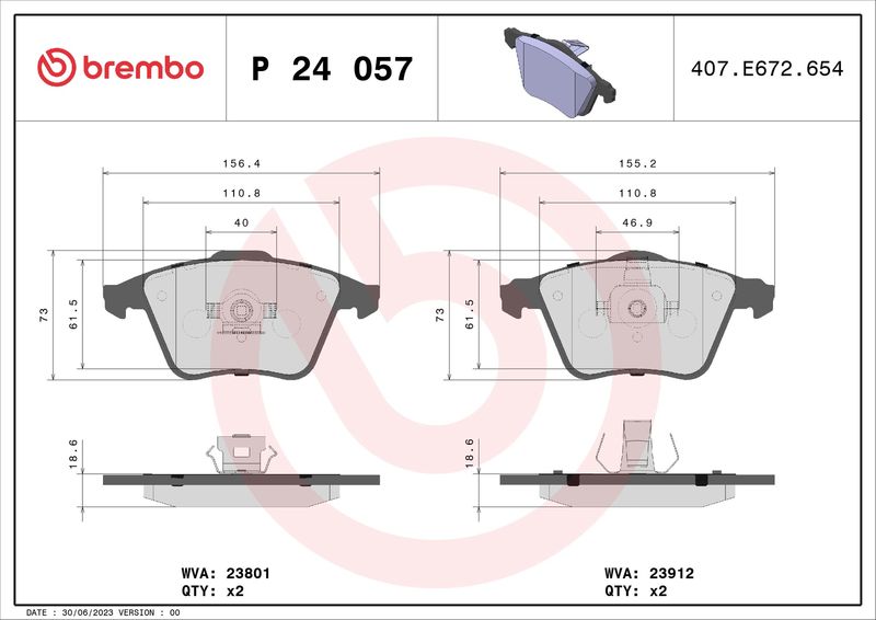 Комплект тормозных колодок, дисковый тормоз BREMBO P24057