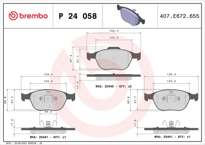 Комплект тормозных колодок, дисковый тормоз BREMBO P24058