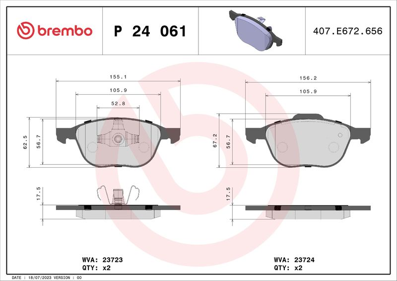 Комплект тормозных колодок, дисковый тормоз BREMBO P24061