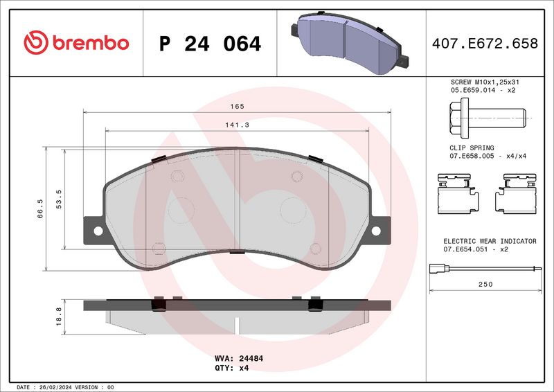 Комплект тормозных колодок, дисковый тормоз BREMBO P24064