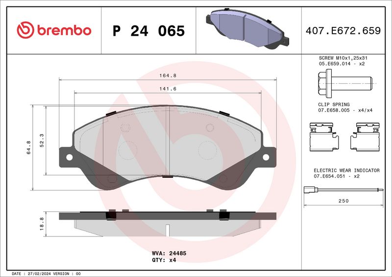 Комплект тормозных колодок, дисковый тормоз BREMBO P24065