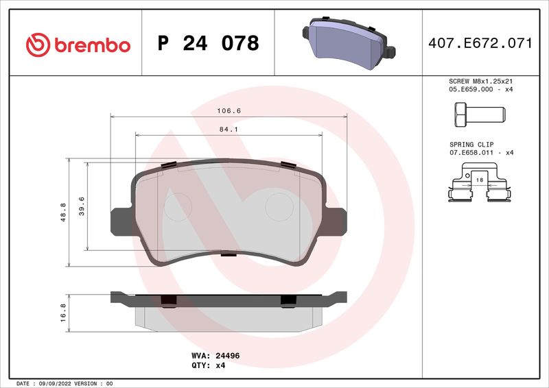 Комплект тормозных колодок, дисковый тормоз BREMBO P24078