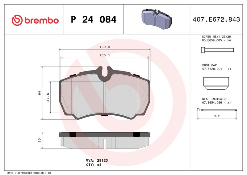 Комплект тормозных колодок, дисковый тормоз BREMBO P24084