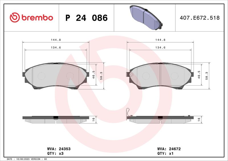 Комплект тормозных колодок, дисковый тормоз BREMBO P24086