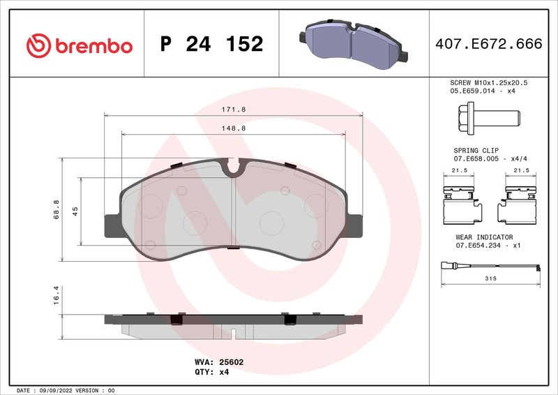 Комплект тормозных колодок, дисковый тормоз BREMBO P24152